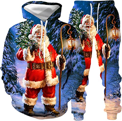 Unisex Weihnachten Sportbekleidung Trainingsanzug Jogginganzug Pullover Kapuzenjacke + Hose Hoodie Herbst Winter (Christmas7,M) von ATZTD
