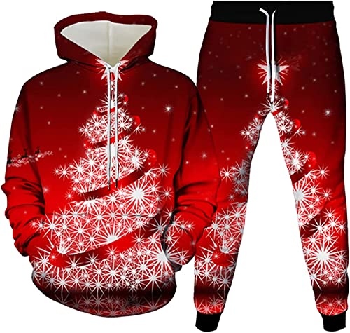 Unisex Weihnachten Sportbekleidung Trainingsanzug Jogginganzug Pullover Kapuzenjacke + Hose Hoodie Herbst Winter (Weihnachten1,6XL) von ATZTD