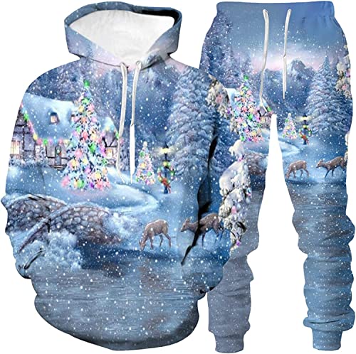 Unisex Weihnachten Sportbekleidung Trainingsanzug Jogginganzug Pullover Kapuzenjacke + Hose Hoodie Herbst Winter (Weihnachten9,XL) von ATZTD