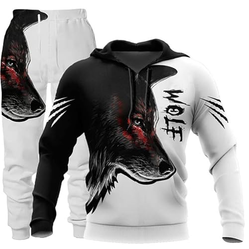 Wolf Herren Hooded + Hose Herren 3D Tier Wolf Trainingsanzug Jogginganzug Pullover (Wolf 3,6XL) von ATZTD