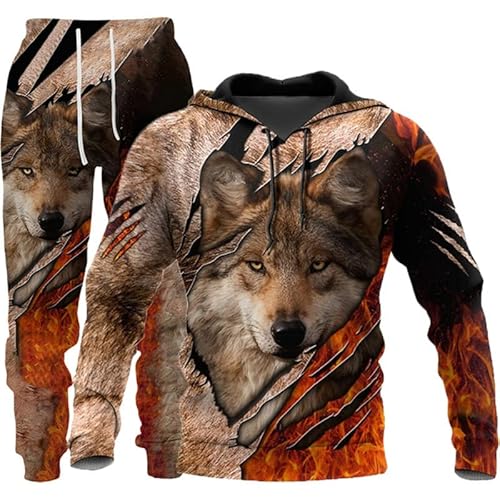 Wolf Herren Kapuzen + Hose Herren 3D Tier Wolf Trainingsanzug Jogginganzug Pullover (Wolf 5,XL) von ATZTD