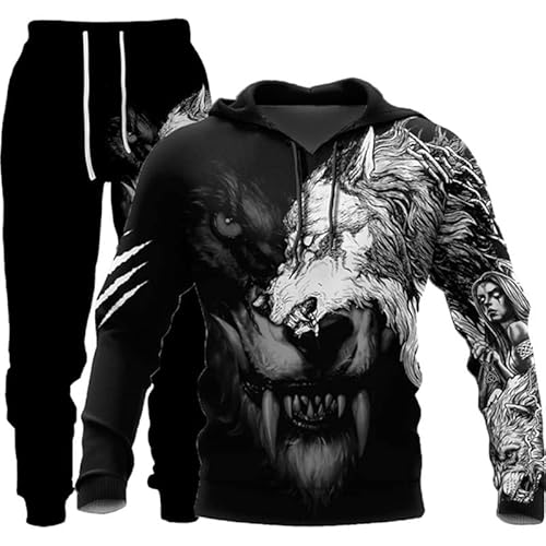 Wolf Herren Hooded + Hose Herren 3D Tier Wolf Trainingsanzug Jogginganzug Pullover (Wolf 6,4XL) von ATZTD