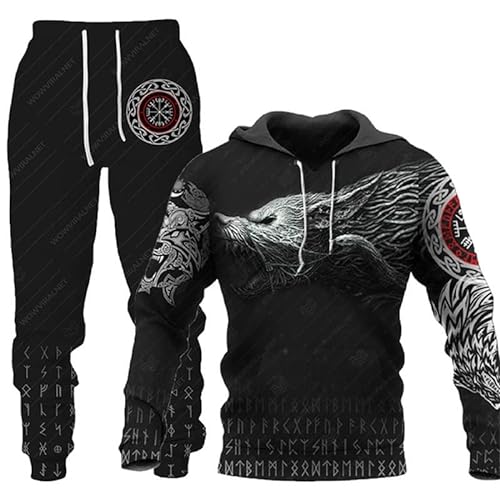 Wolf Herren Hooded + Hose Herren 3D Tier Wolf Trainingsanzug Jogginganzug Pullover (Wolf 8,XXL) von ATZTD