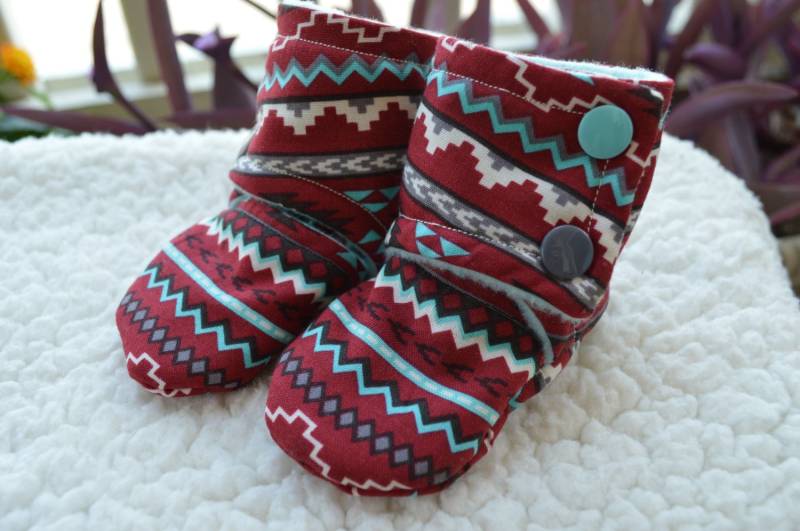 Bleiben Sie Auf Baby Booties, Tiefrot & Aqua Südwesten Azteken, Sommer Aztek, Kastanienbraun, Türkis von ATaleOfTwoThreads