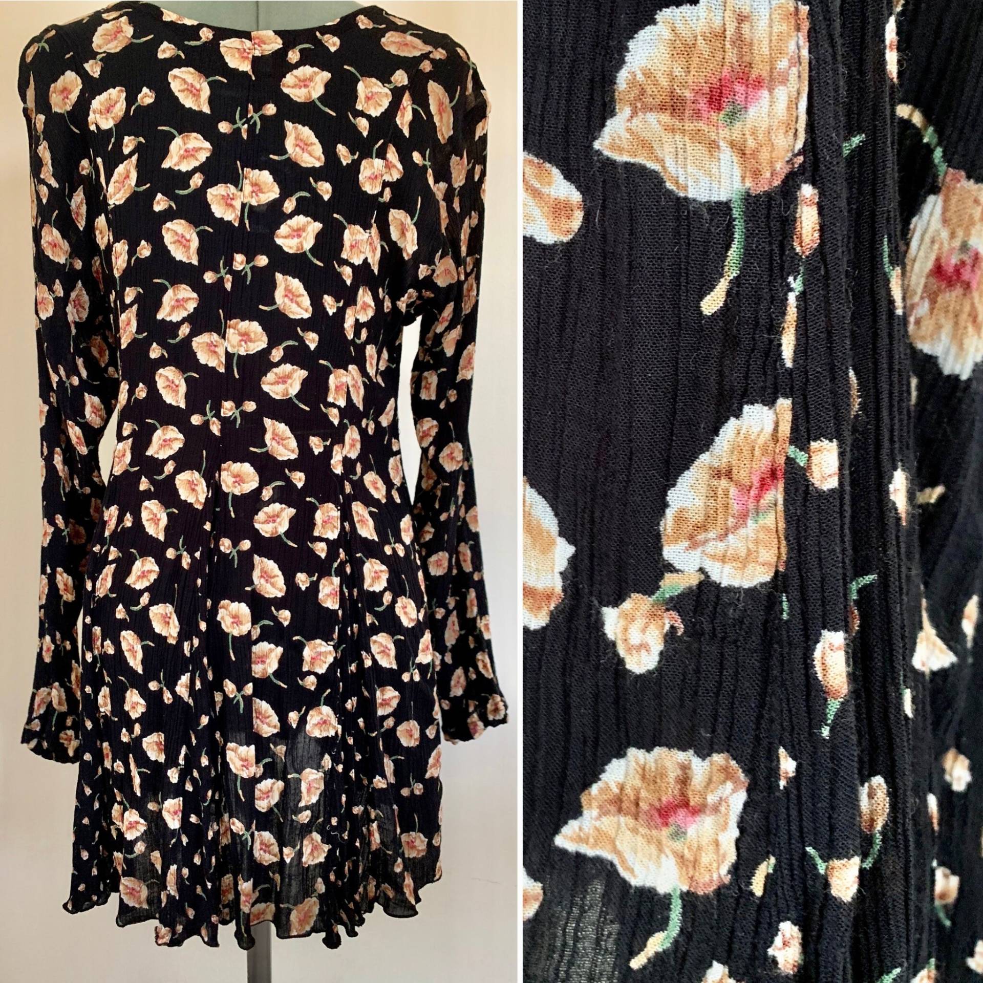 Langarm Schwarz Floral Mini Kleid Langarm Schwarz Floral Mini Kleid von ATallTale