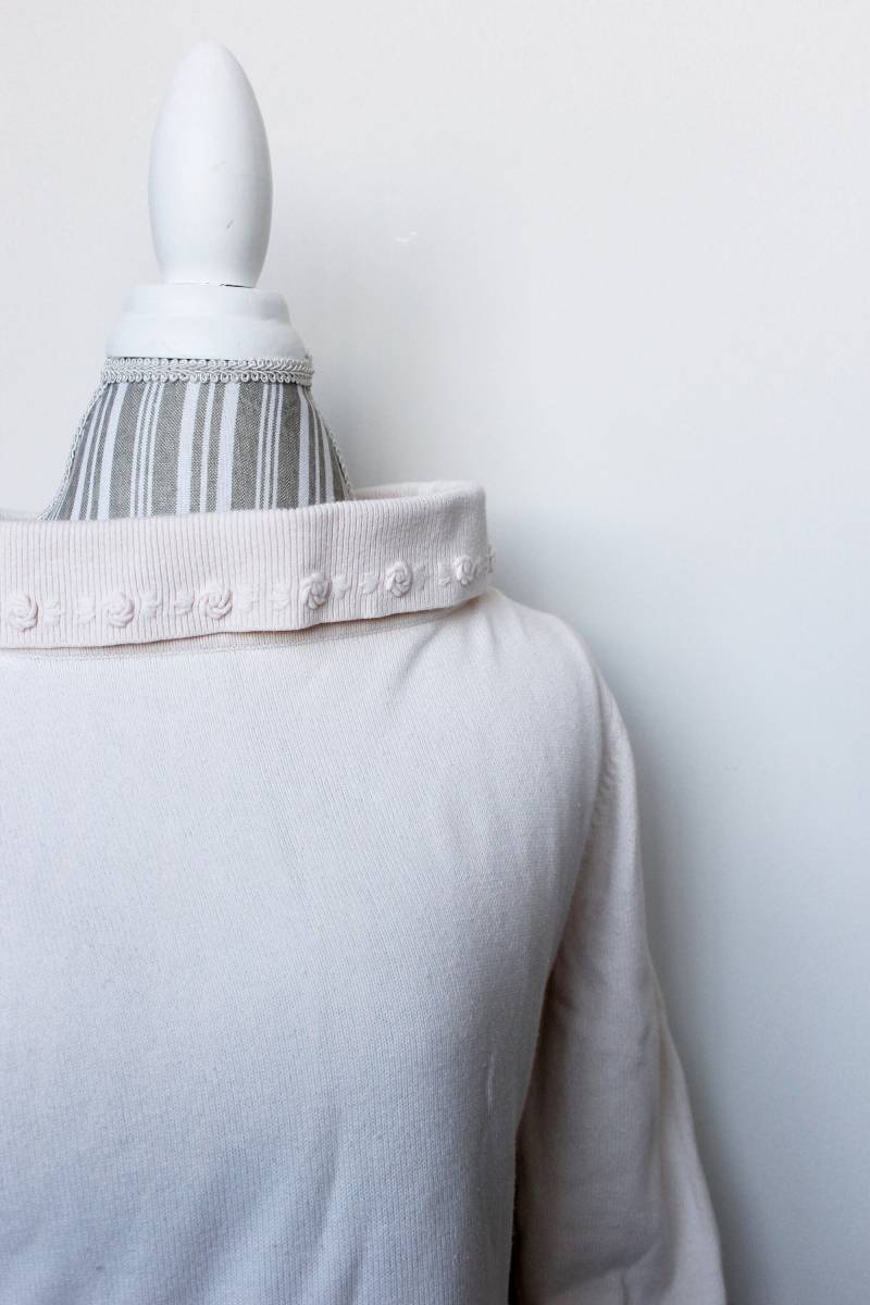 Vintage Einzigartige Rafaella Top Quarter Ärmel Länge Pullover in Erröten Baby Rosa Mit Floral Aufkleber Sz Us Mittel von ATisketandATasket