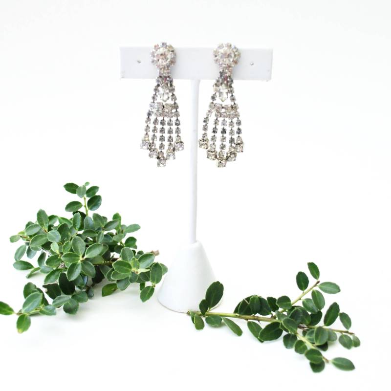 Art-Deco-Klar Strass Ohrringe - 1920-1930 Clip Auf Baumeln Kronleuchter von ATreasureHunt