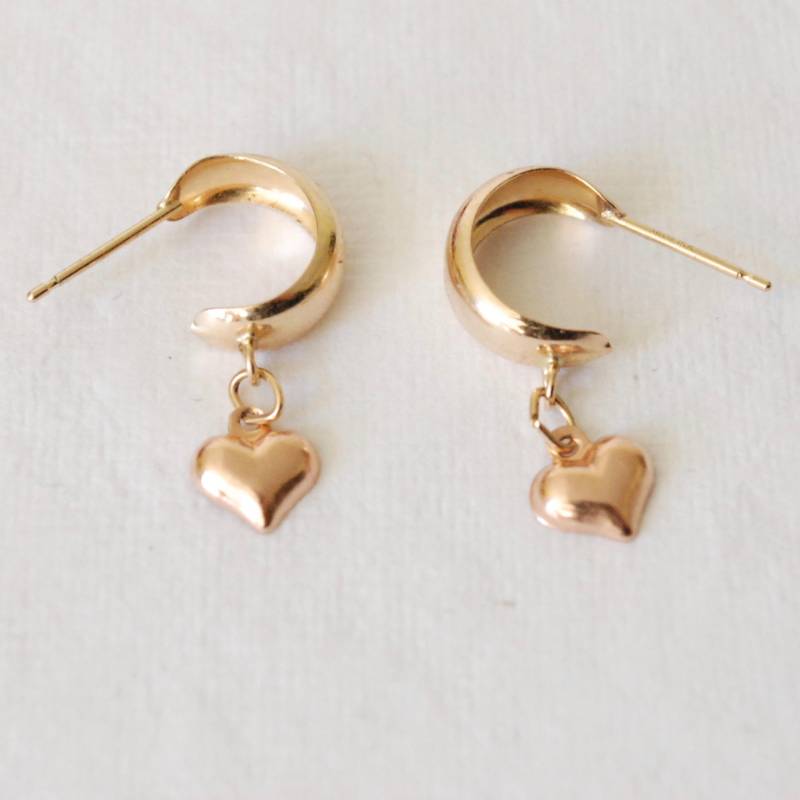 Jahrgang 14K Rose & Gelb Gold - Halb Hoop Dangle Herz Ohrringe Schmuck Geschenk Minimalistisch von ATreasureHunt