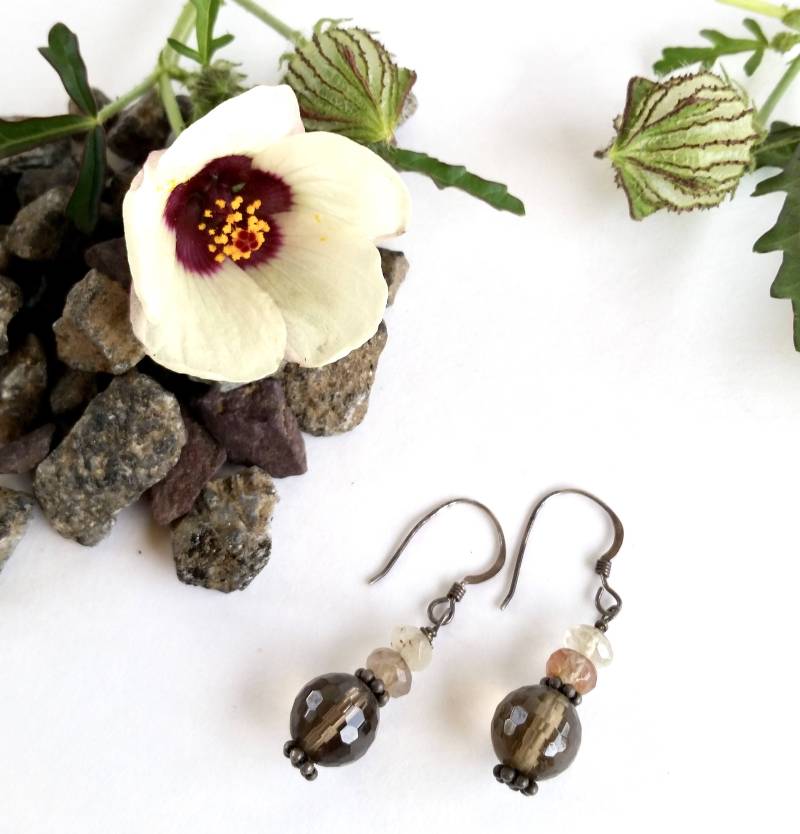 Rauchquarz - Achat Quarz Sterling Perlen Ohrringe von ATreasureHunt