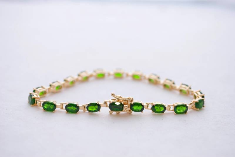 Sterling Modern Vintage Gold-Ton Stein Armband - 925 Kellye Grün Tennis von ATreasureHunt