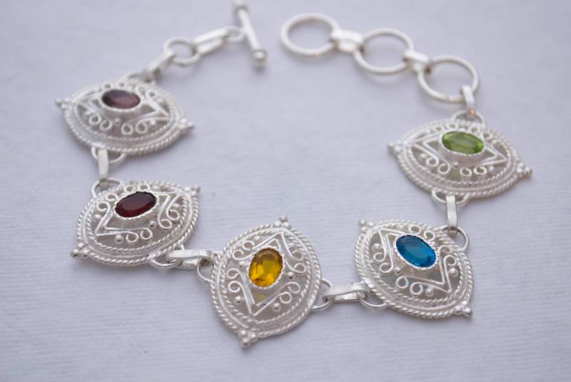 Sterling Silber Filigree Multi Stein Armband - Mütter Lila Rot Gelb Blau von ATreasureHunt