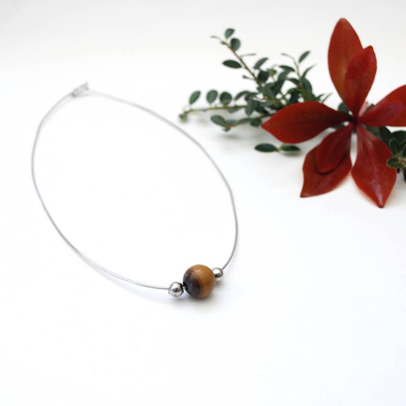 Tigerauge Anhänger Perlen Auf Einer Kette Aus Sterlingsilber - Schlange Minimalistisch Braun Tigerauge Anhänger Perlen Auf Einer Kette Aus Sterlingsilber - Schlange Minimalistisch Braun von ATreasureHunt