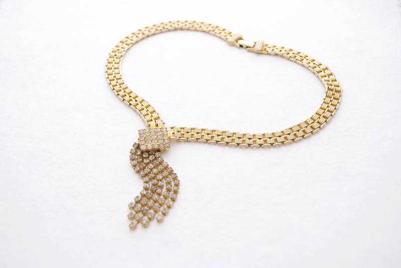 Vintage Gold-Ton Strass Quaste Halskette - Elegant Formalen Schmuck Vintage Gold-Ton Strass Quaste Halskette - Elegant Formalen Schmuck von ATreasureHunt