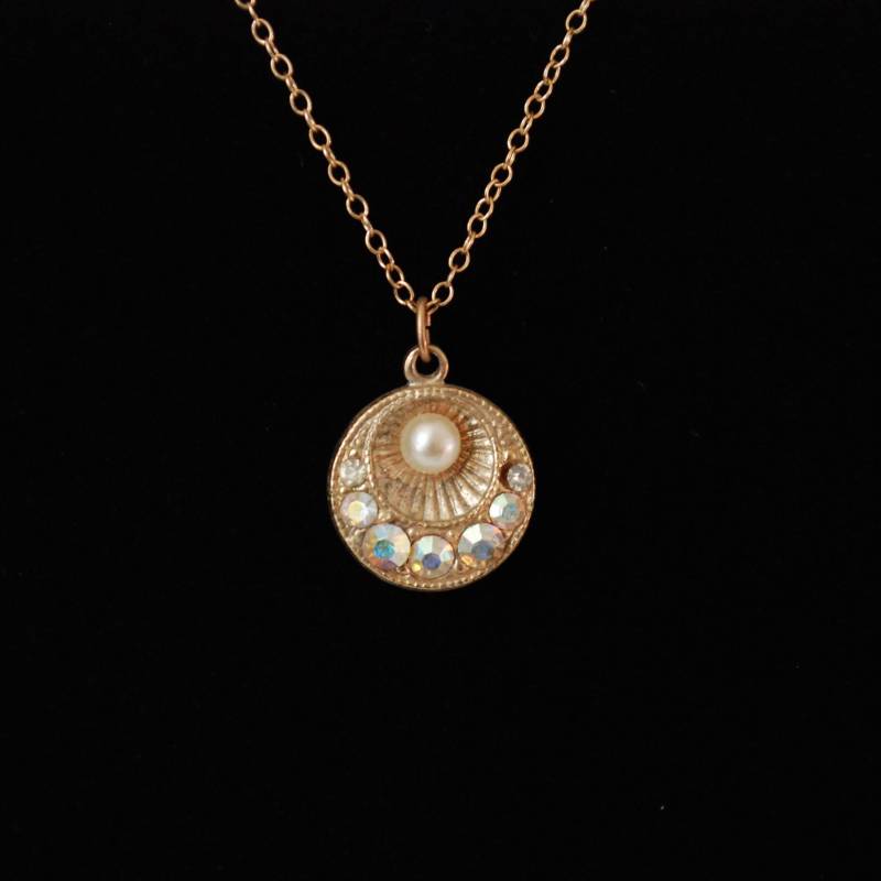 Vintage Perle Und Strass Halskette - Die Zierliche Look Petite Anhänger 12K Gold Gefüllt von ATreasureHunt