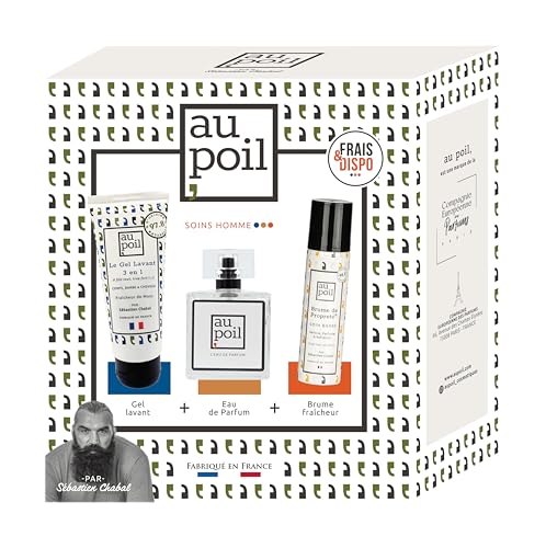AU POIL Le Coffret Frais & Dispo: 1 Eau de Parfum 100 ml, 1 x Sauberkeits-Spray 70 ml, 1 x Waschgel 3-in-1, 100 ml, Frische von Moschus von Sébastien Chabal AU POIL Le Coffret Frais & Dispo: 1 Eau de Parfum 100 ml, 1 x Sauberkeits-Spray 70 ml, 1 x Waschgel 3-in-1, 100 ml, Frische von Moschus von Sébastien Chabal von AU POIL