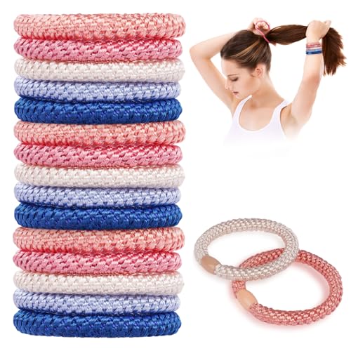 AUAUY 15 Stück Elastische Haargummis, Elastisch Zopfgummi, Geflochtener Keine Pull oder Beschädigung Pferdeschwanz Halter, Stylisch Elastisch Haarbänder für Damen und Mädchen (Puderblaue Serie) von AUAUY