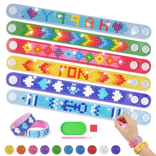 AUAUY 6 Stück Diamond Painting Kinder Armbänder, Geschenk Mädchen 6 7 8 9 10 Jahre, Armbänder Bastelsets Kinder Selbst Machen Geburtstagsfeier, Geschenke für Mädchen Spielzeug ab 6 Jahre Geburtstag von AUAUY