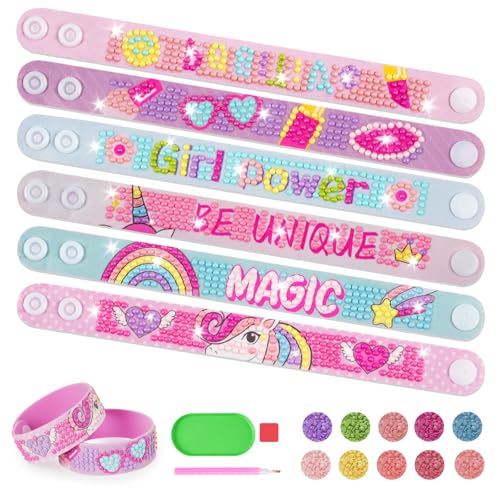 AUAUY 6 Stück Diamond Painting Kinder Armbänder, Geschenk Mädchen 6 7 8 9 10 Jahre, Armbänder Bastelsets Kinder Selbst Machen Geburtstagsfeier, Geschenke für Mädchen Spielzeug ab 6 Jahre Geburtstag von AUAUY