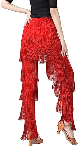 AUBIG Damen Lateinische Tanzhose Quaste Fransenhose Latein Ballsaal Tanz Professionelle Rumba Tango Salsa Übungshose Rot S von AUBIG