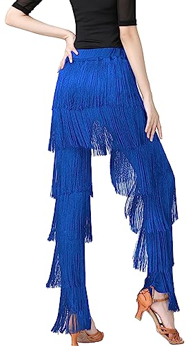 AUBIG Damen Lateinische Tanzhose Quaste Fransenhose Latein Ballsaal Tanz Professionelle Rumba Tango Salsa Übungshose Schatz Blau L von AUBIG