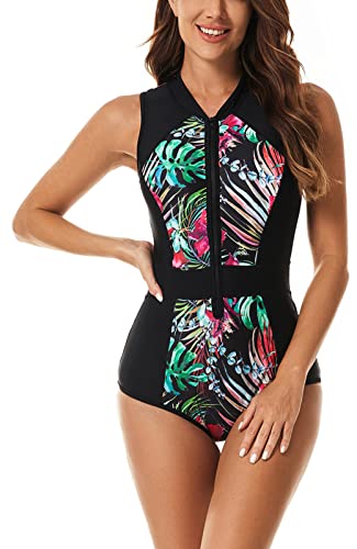 AUBIG Damen Rashguard Ärmellos Einteiliger Badeanzug mit Reißverschluss Sportlich Schwimmanzug Bademode Slim Figurformend Schwimm Badebekleidung Stil 4 XL von AUBIG