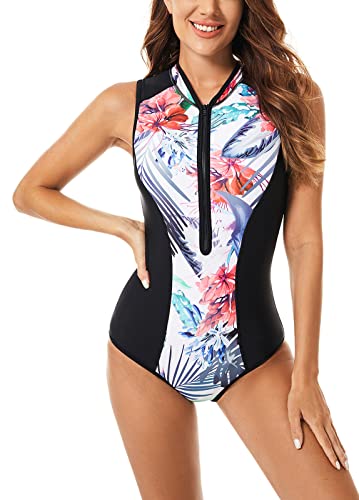 AUBIG Damen Rashguard Ärmellos Einteiliger Badeanzug mit Reißverschluss Sportlich Schwimmanzug Bademode Slim Figurformend Schwimm Badebekleidung Stil 6 S von AUBIG