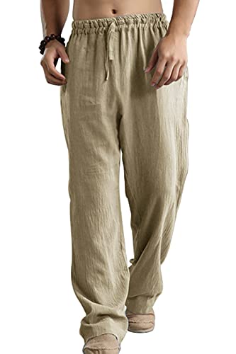 AUBIG Herren Hose Lang mit Kordelzug aus Baumwollmischung Leinenhosen Freizeithose Leichte für Männer Sommerhose Casual Strandhose Einfarbig Khaki XL AUBIG Herren Hose Lang mit Kordelzug aus Baumwollmischung Leinenhosen Freizeithose Leichte für Männer Sommerhose Casual Strandhose Einfarbig Khaki XL von AUBIG