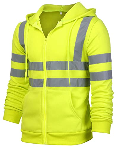 AUBIG Herren Sicherheitsjacke Kapuzen Sweatshirt Reflektierend Jacke Warnjacke Verkehr Arbeitsjacke Warnschutzjacke Grün 3XL von AUBIG