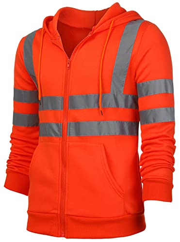 AUBIG Herren Sicherheitsjacke Kapuzen Sweatshirt Reflektierend Jacke Warnjacke Verkehr Arbeitsjacke Warnschutzjacke Orange M von AUBIG