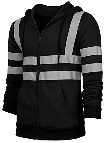 AUBIG Herren Sicherheitsjacke Kapuzen Sweatshirt Reflektierend Jacke Warnjacke Verkehr Arbeitsjacke Warnschutzjacke Schwarz XXL von AUBIG