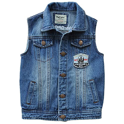 AUBIG Jungen Jeansjacke Kinder Jeansweste Ärmellos Mit Kapuze Ärmelloser Mantel Blue Jeans Mädchen Frühling Herbst Stil C 3-4 Jahre von AUBIG