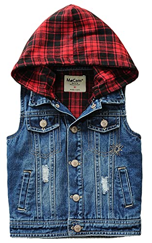 AUBIG Jungen Jeansjacke Kinder Jeansweste Ärmellos Mit Kapuze Ärmelloser Mantel Blue Jeans Mädchen Frühling Herbst Stil D 8-9 Jahre von AUBIG