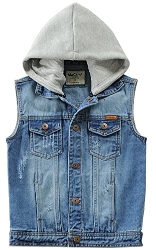 AUBIG Jungen Jeansjacke Kinder Jeansweste Ärmellos Mit Kapuze Ärmelloser Mantel Blue Jeans Mädchen Frühling Herbst Stil E 6-7 Jahre von AUBIG