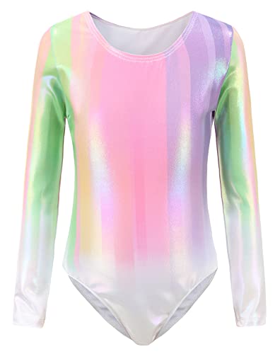 AUBIG Mädchen Turnanzug Lange Ärmel Kinder Gymnastikanzug Leotards Glanz Ballettanzug Tanz Abnutzungs Bodysuit A1 9-10 Jahre von AUBIG