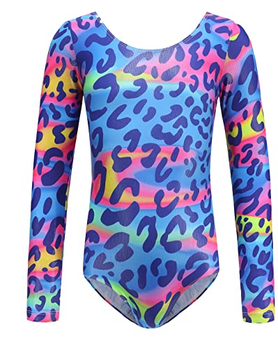AUBIG Mädchen Turnanzug Lange Ärmel Kinder Gymnastikanzug Leotards Glanz Ballettanzug Tanz Abnutzungs Bodysuit C1 7-8 Jahre von AUBIG