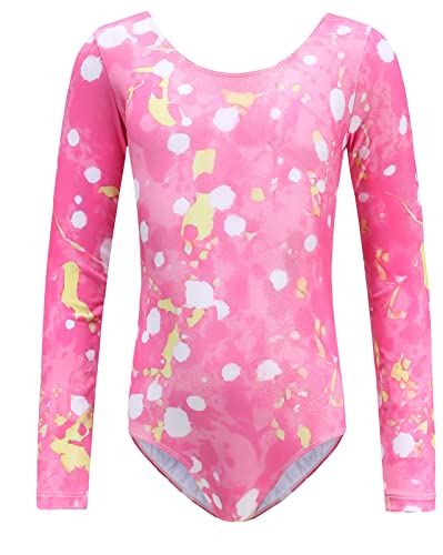 AUBIG Mädchen Turnanzug Lange Ärmel Kinder Gymnastikanzug Leotards Glanz Ballettanzug Tanz Abnutzungs Bodysuit C3 5-6 Jahre von AUBIG