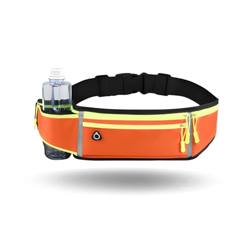 Wasserdichter Laufgürtel für Damen und Herren – verstellbare Hüfttasche mit Handyhalterung für die meisten Handy-Modelle, dünnes Gummiband Hüfttasche für Laufen, Training und Reisen, Orange, Nein von AUCANNIO