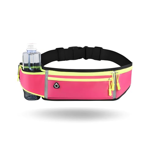 Wasserdichter Laufgürtel für Damen und Herren – verstellbare Hüfttasche mit Handyhalterung für die meisten Handy-Modelle, dünnes Gummiband Hüfttasche für Laufen, Training und Reisen, rose, Nein von AUCANNIO