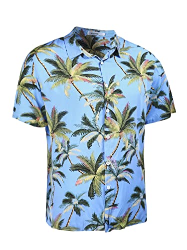 AUDATE Funky Hawaiihemd Herren Casual Floral Blumenmuster Kurzarm Hawaiihemd Beach Shirts Blau M von AUDATE
