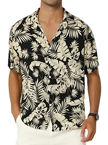 AUDATE Funky Herren Kurzarm Hawaiihemd Casual Hawaii-Print Sommer Strand Hemden Schwarz 3XL von AUDATE