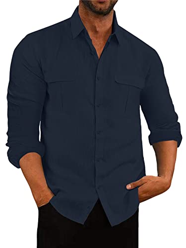 AUDATE Herren Baumwolle Hemd Button-down Herbst Winter Freizeithemd Langarm Hemd Marine 3XL AUDATE Herren Baumwolle Hemd Button-down Herbst Winter Freizeithemd Langarm Hemd Marine 3XL von AUDATE