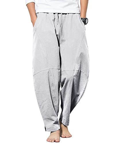 AUDATE Herren Baumwollehosen Summer Beach Pant Hose Casual Einfarbige Yoga Hose Hellgrau XXL von AUDATE