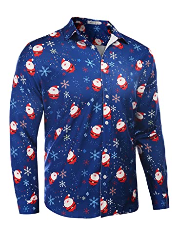 AUDATE Herren Christmas Hemden Weihnachtshemd Weihnachts Freizeithemd Langarm Casual Xmas Shirt Dunkelblau 3XL von AUDATE