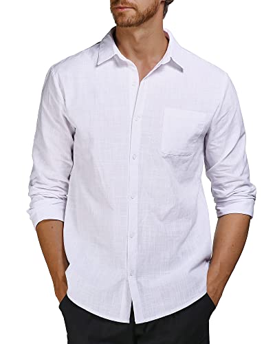 AUDATE Herren Freizeithemd Button-Down Hemden Normale Passform Casual Shirts Tops Langarm Hemd Weiß 3XL von AUDATE