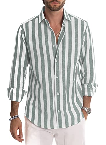 AUDATE Herren Freizeithemden Langarm Gestreiftes Hemd Button Down Regular Fit Strand Yoga Tops Hellgrün XXL AUDATE Herren Freizeithemden Langarm Gestreiftes Hemd Button Down Regular Fit Strand Yoga Tops Hellgrün XXL von AUDATE