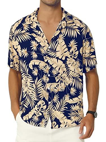AUDATE Herren Hawaiihemd Kurzarm Urlaub Sommer Bedruckter Strand Beilaufig Hawaii Hemd Marine M von AUDATE