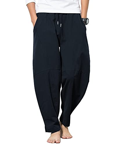 AUDATE Herren Hose Lang Baumwolle Freizeithose Männer Casual Strandhose Sommerhose Marine XXL von AUDATE