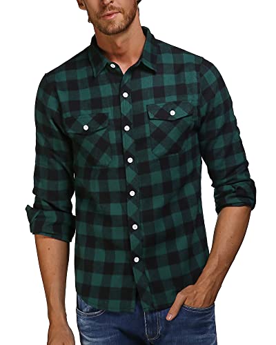 AUDATE Herren Langarmhemd Kariertes Freizeit Hemd Langarm Männer Checkshirt Basics Shirts Grün S von AUDATE