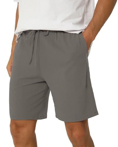 AUDATE Herren Shorts Leinen Baumwolle Kurz Hose Casual Einfarbig Elastic Waist Sommershorts Dunkelgrau L von AUDATE