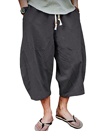 AUDATE Hose Herren 3/4 Lange Leinenhose mit Seitentaschen Sommerhose Shorts mit Weiten Beinen Dunkelgrau M von AUDATE